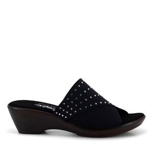 Onex style Nori Black Slip-On Wedge Sandal with Rhinestone Accents size 7